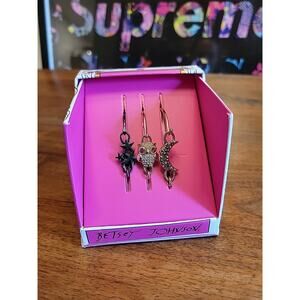Betsey Johnson Silver Black Stars Owl Moon 3 Bracelet Set New